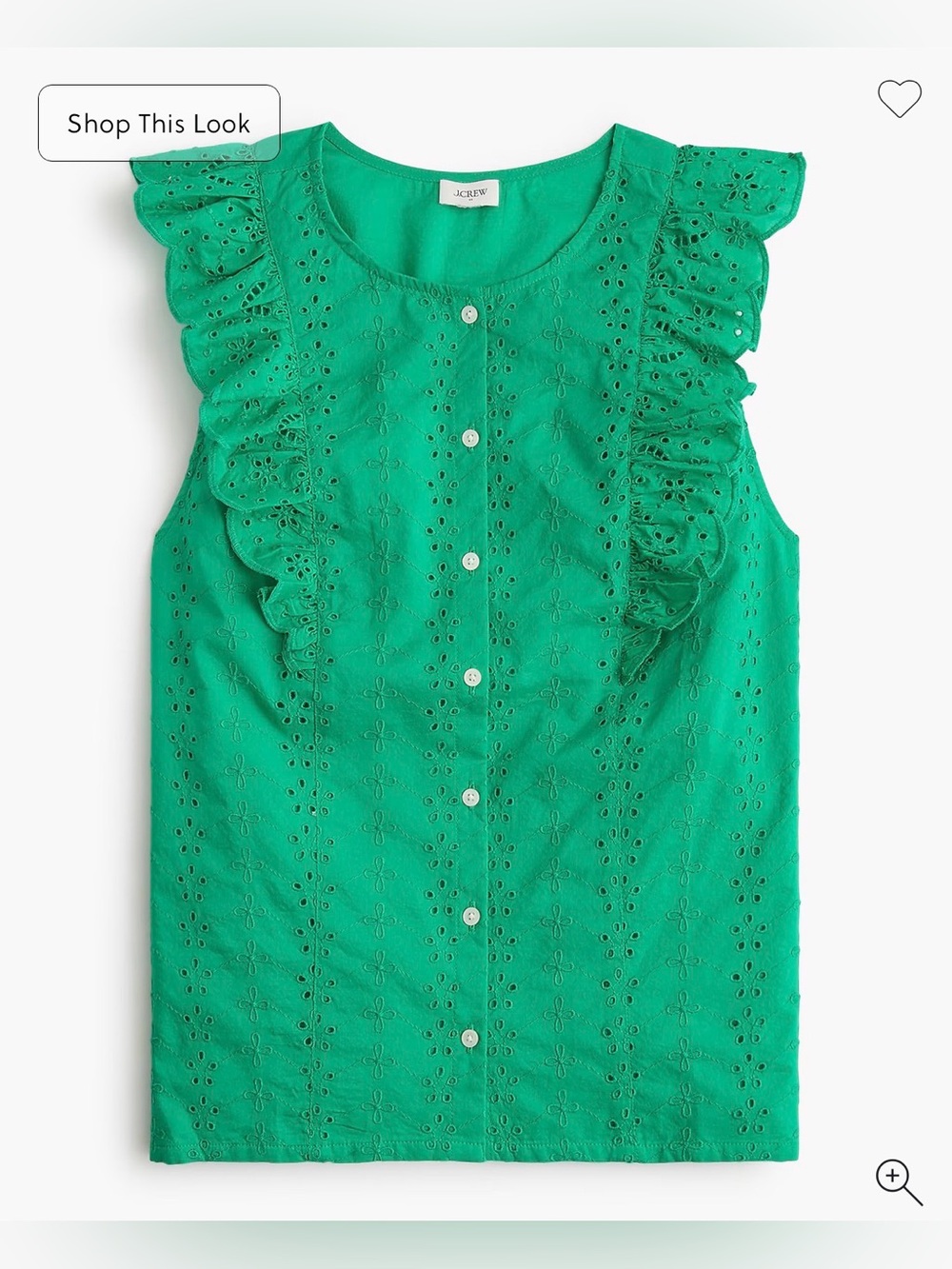 J. Crew Factory Emerald Eyelet Ruffle Button-Front Blouse